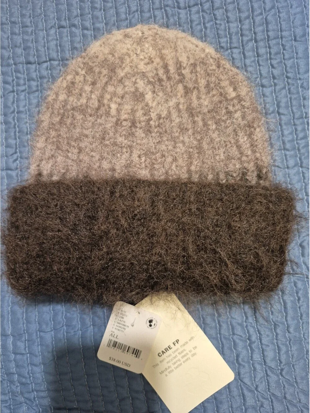 Free People Colorblock Beanie Brown/Beige One Size Women